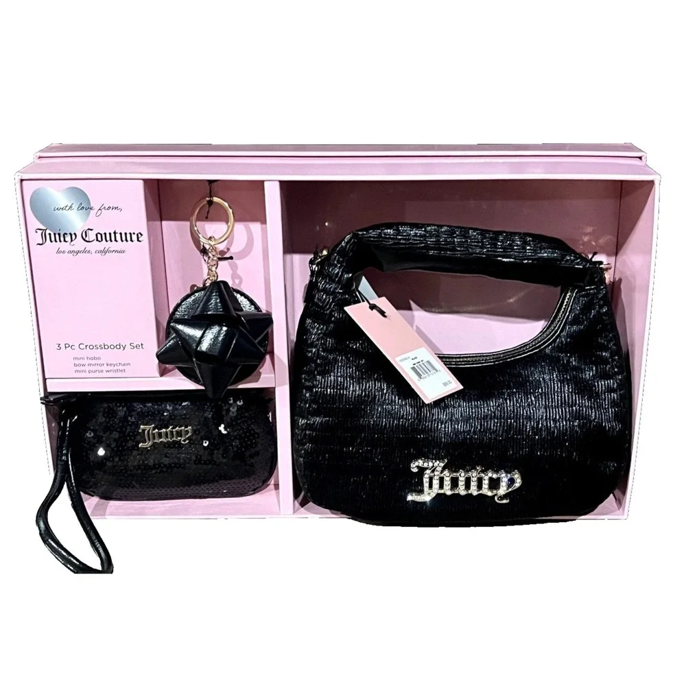 Juicy Couture Boho Handbag Gift Set - Hobo, Wristlet, Mirror Key Chain Y2K NEW